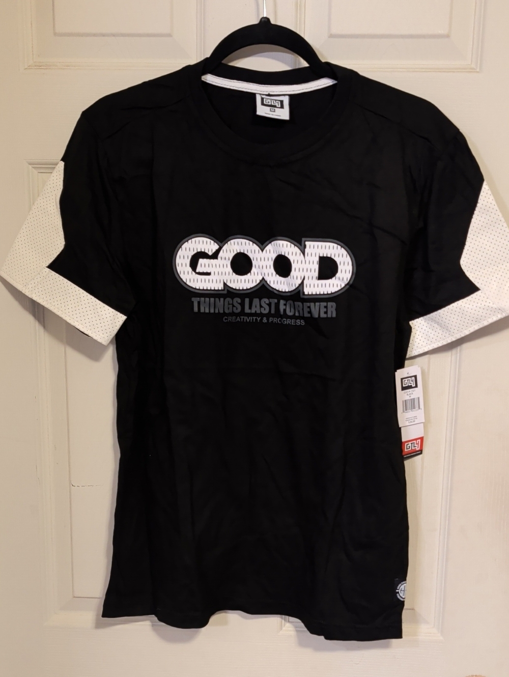 NWT Men's GTL4 Good Things Last Forever Black Mesh Sleeve Graphic T-Shirt Size M